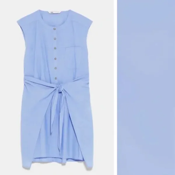 ZARA Knotted Tie Front Sleeveless Shirt Dress‎ Tunic Light Blue Size XS - Image 4