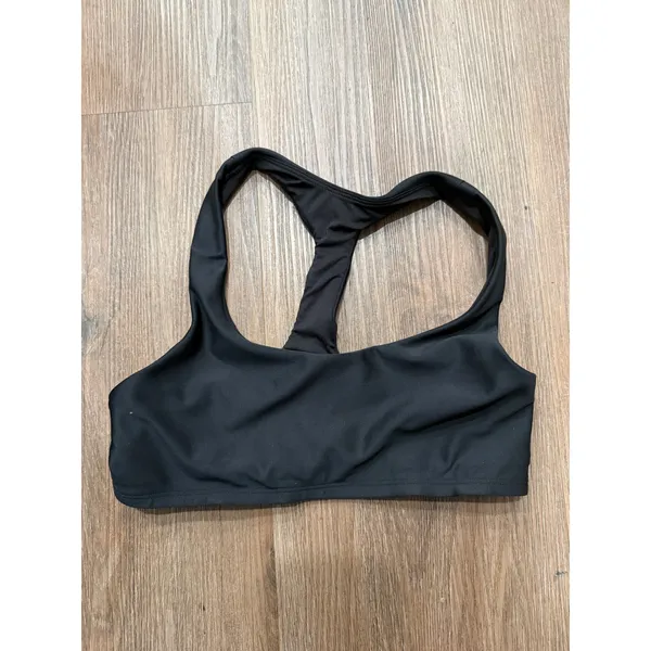 Alo Yoga‎ Womens Black Racerback Sports Bra Size S Solid Scoop Neck Logo Worn - Image 3