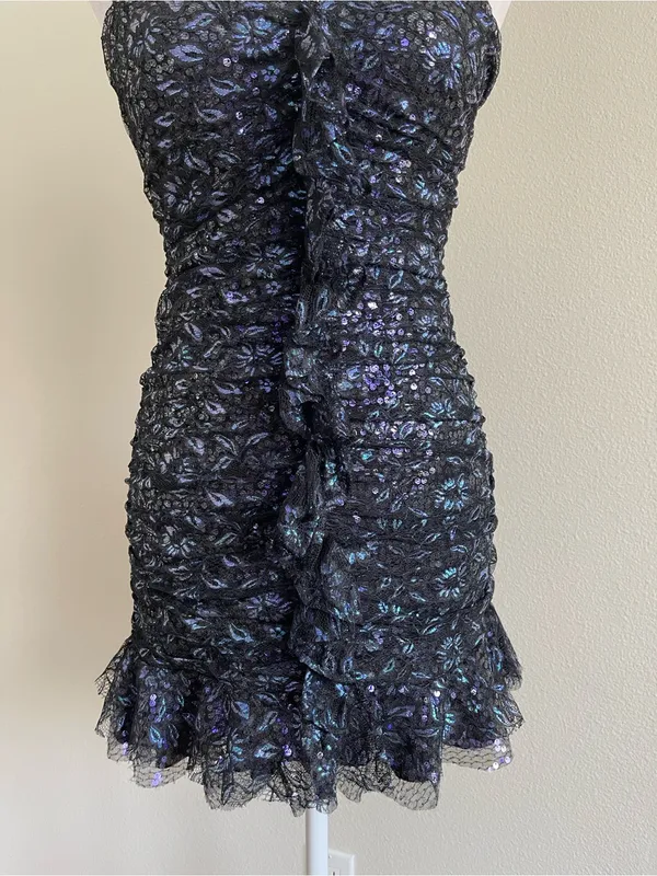 For Love & Lemons Black Iridescent Floral Lace Mini Dress - Image 3