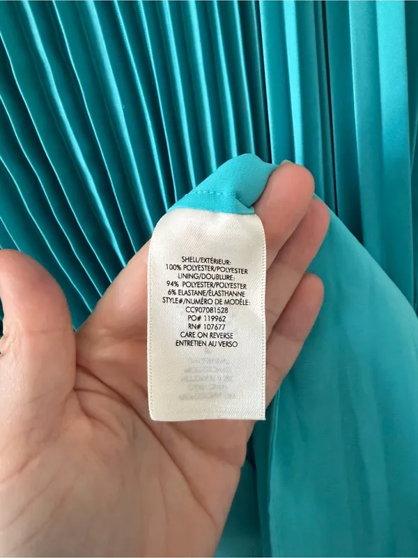 Alice + Olivia Joleen V Neck Pleated Skirt Handkerchief Midi Dress Teal Blue 4 - Image 4
