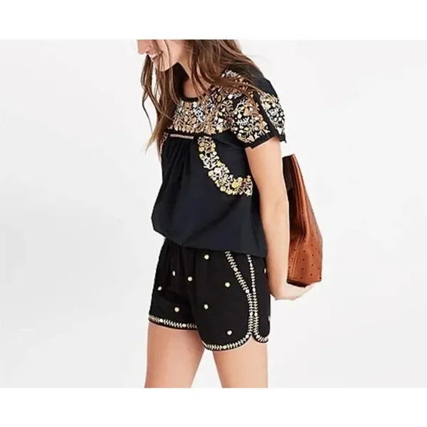 Madewell Women Embroidered Springtime Black Pull-On Shorts Small v6x - Image 3