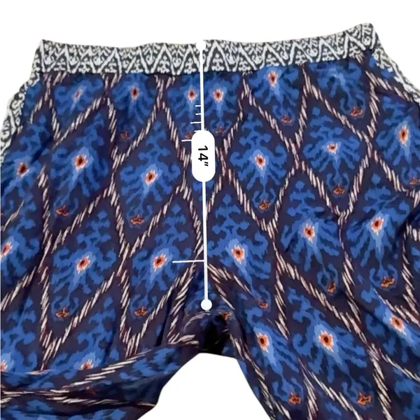 Anthropologie Value Blue Aztec Printed Wide Leg Pull On Pants‎ Sz M - Image 13