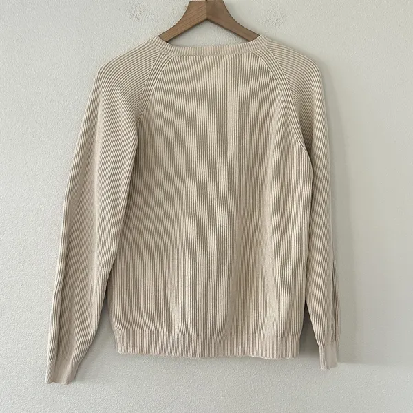 Vintage IZOD Ribbed Knit Crew Neck Sweater Sz S preppy Coastal Fisherman Beige - Image 6