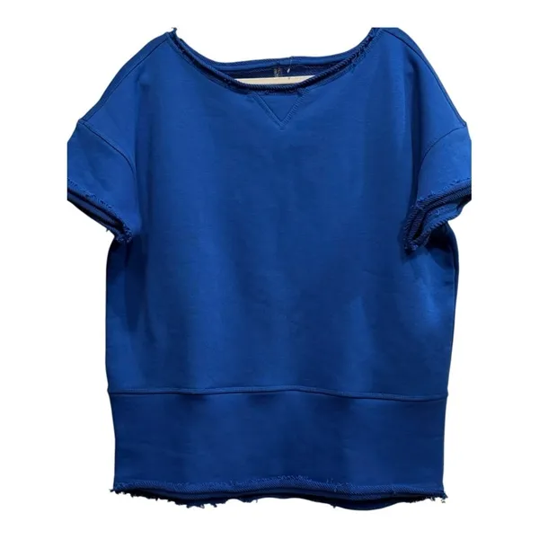New FREE PEOPLE Movement Cruise Off the Shoulder Sweatshirt Blue Oversized‎ S - Image 2