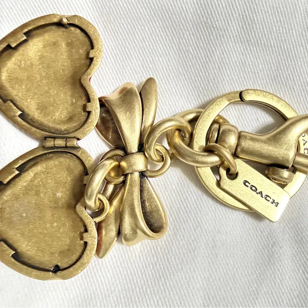 Coach Bow Heart Locket Bag Charm Keychain - Image 7
