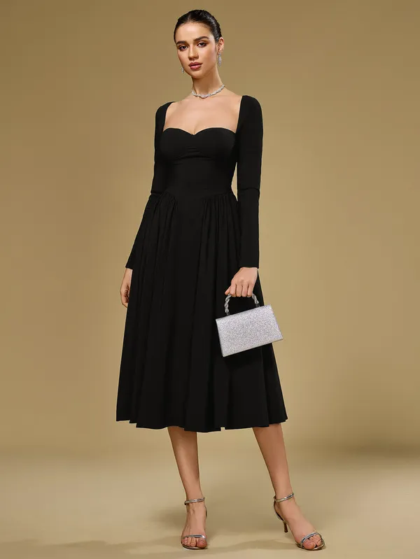 Parthea Long Sleeve Tie Back A-Line Dress - Black size M - Image 12