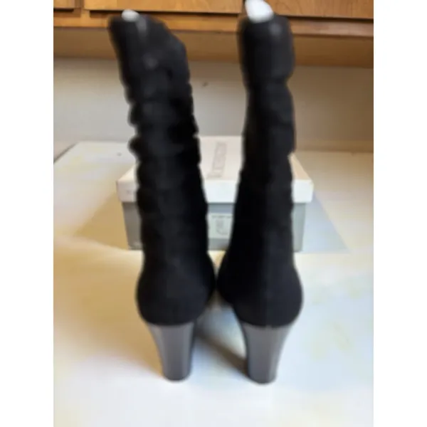 Worthington Tall Black Suede Leather Boots Side Zip‎ Heel Size 7.5M Pointed Toe - Image 4