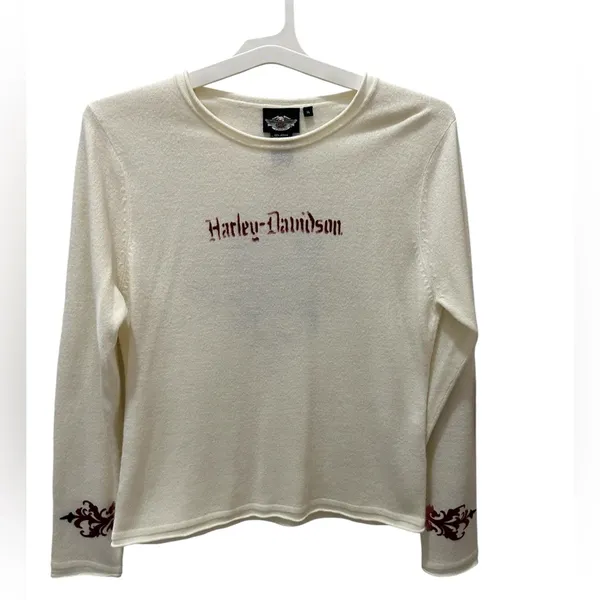 Harley Davidson Sweater cream Scrolled Fleur De Lis Size XL - Image 2
