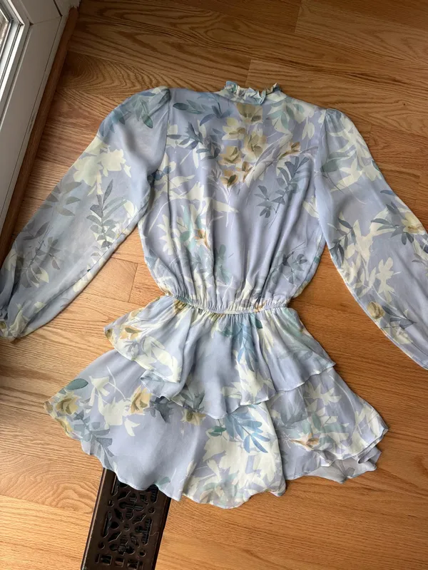 Yumi Kim Love Always Blue Floral Ruffle Mini Dress XS Revolve - Image 3