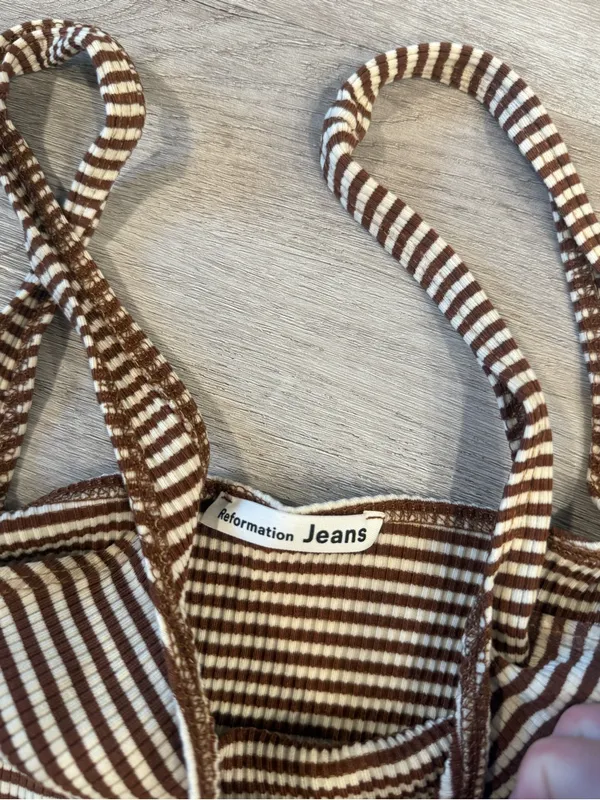 Reformation Brown & White Striped Bodysuit Size Medium - Image 3