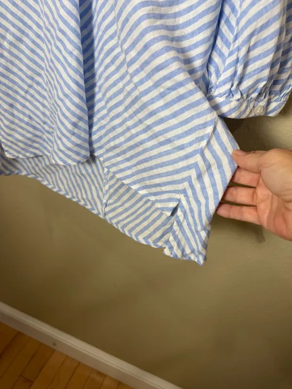 Nordstrom CASLON Blue & White Stripe Balloon Sleeve Blouse Top Size Medium - Image 3