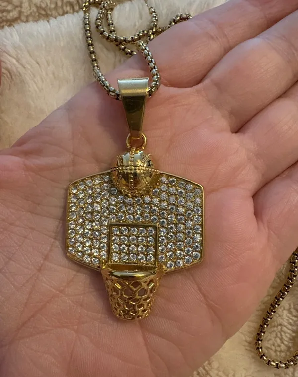 Gold Tone Crystal Basketball Pendant Necklace - Image 2