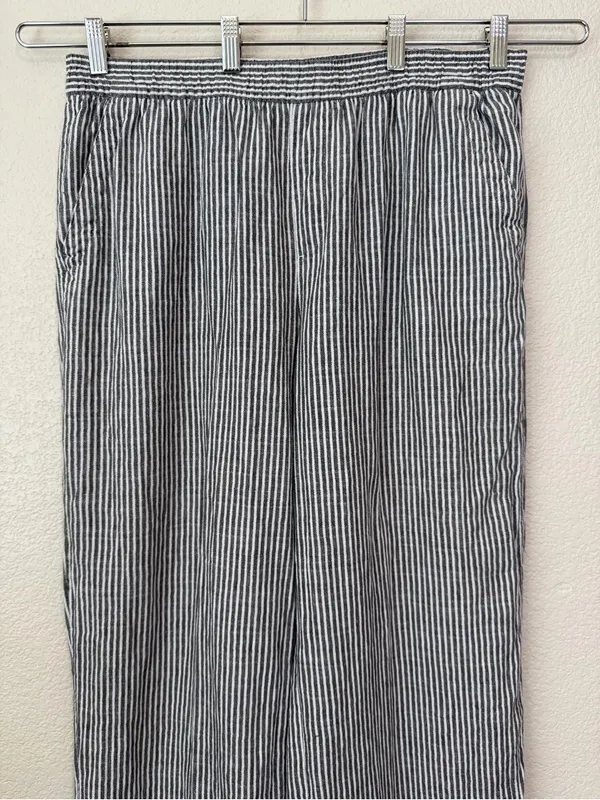 Old Navy Linen Cotton Blend High-Waisted Striped Wide-Leg Pants, Sz Large - Image 3