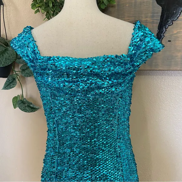 NWOT Lulus Glittering Nights Aqua Blue Sequin Off-the-Shoulder Mini Dress - Image 6