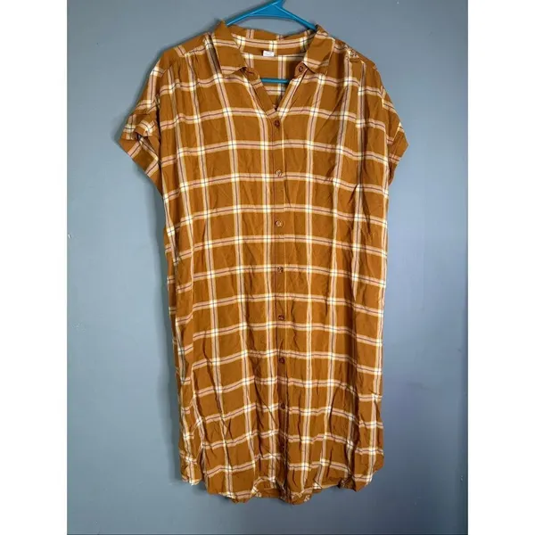 Old Navy Plaid Button Up Shirred Shirt Dress Size Large - Image 2