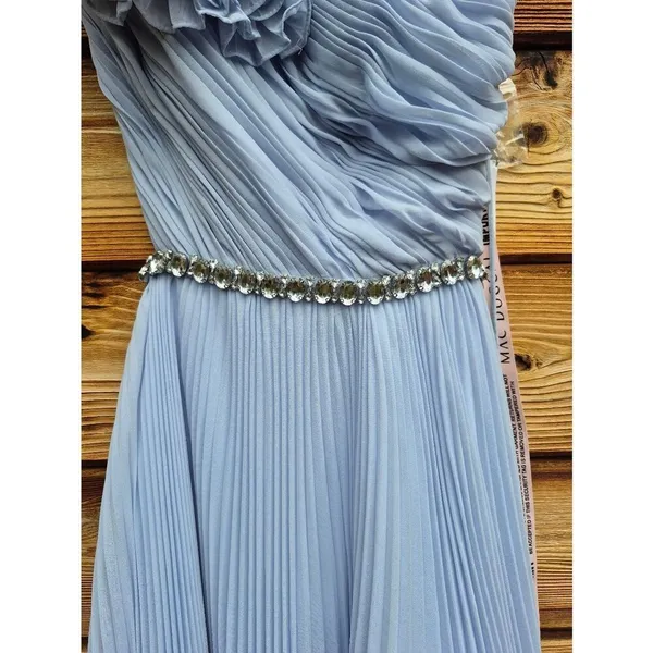Mac Duggal Blue Size 4 Pleated Ruffle One Shoulder Maxi Gown Dress - Image 9