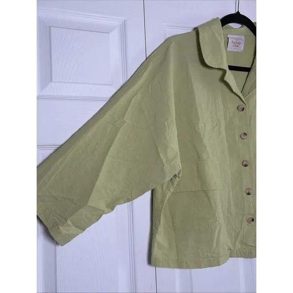 The Lullaby Club Avalon Button Up Shirt Womens Size XS‎ Green Cotton Oversized - Image 2