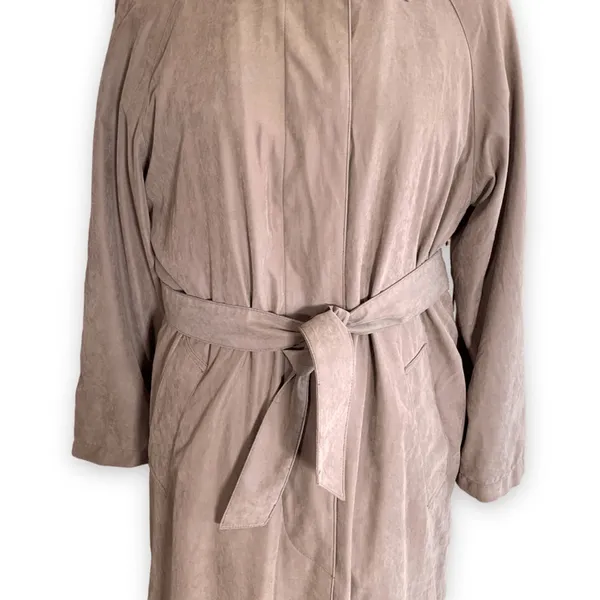 Vintage 90s London Fog Tan Faux Suede Belted Trench‎ Coat Women’s Size 6 Classic - Image 4