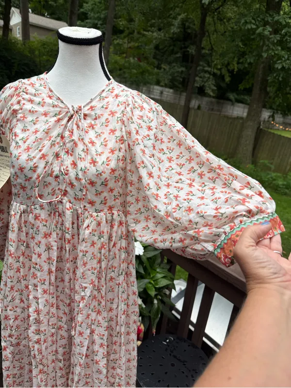 Daughters of India Kyra Coral Floral V-Neck Maxi Dress 3/4 Balloon Sleeve S - Image 6