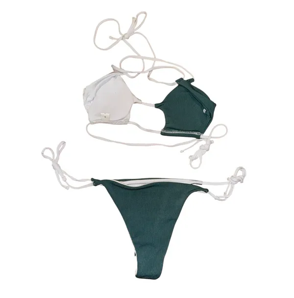 Colorblock reversible ribbed bikini Green - Image 4