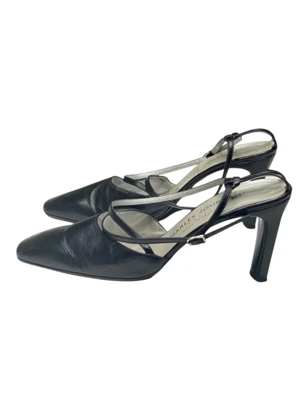 Vintage Luxe: Charles Jourdan  Retro Ankle Strap Heels Sandals  Black Leather - Image 7