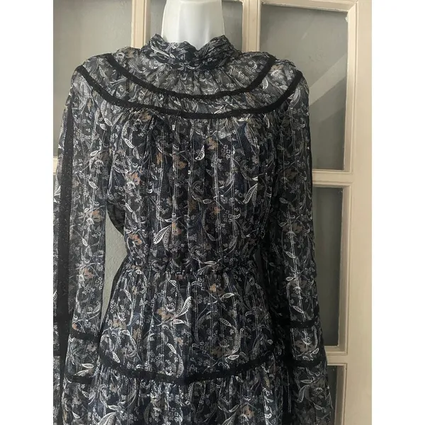VERONICA BEARD Rahla Crochet-Trimmed Paisley Metallic Mini Dress - Image 10