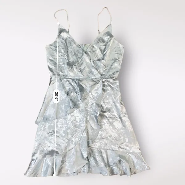 Altar’d‎ State Light Blue Satin Floral Jacquard Ruffled Mini Party Dress Size M - Image 5