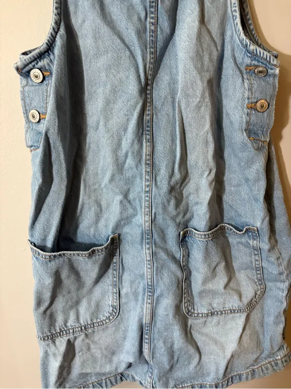 American Eagle Light Blue Overall Denim Pinafore Dress - Image 2