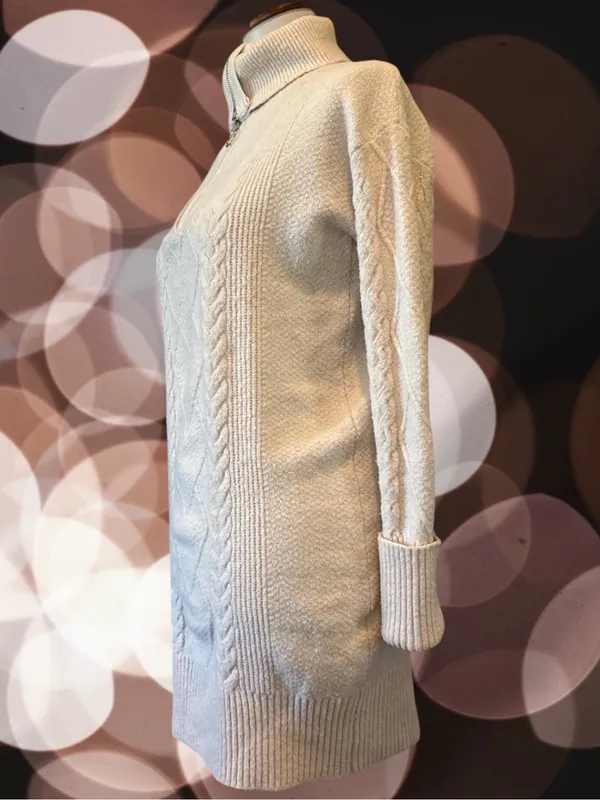 Olive & Oak Cream Cable Knit Half Zip Mock Neck Sweater Dress Small - Image 3