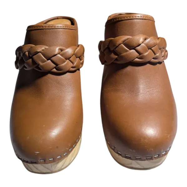 Dolce Vita Hila Cognac Brown Leather Braided Band Wooden Heel Boho Clogs Sz 8.5 - Image 3