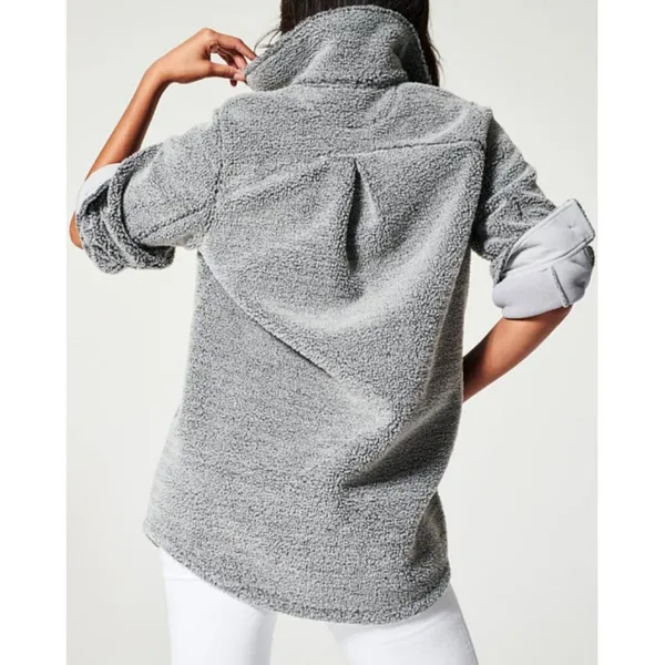 Spanx Luxe Fleece Jacket Pebble Grey Sherpa Faux Shearling Fuzzy Teddy Coat 1X - Image 3
