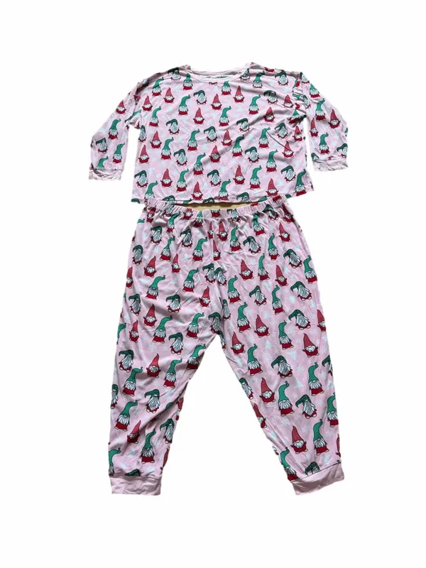 Holiday Time Womens Pink Gnome Print Pajama Set - Image 2