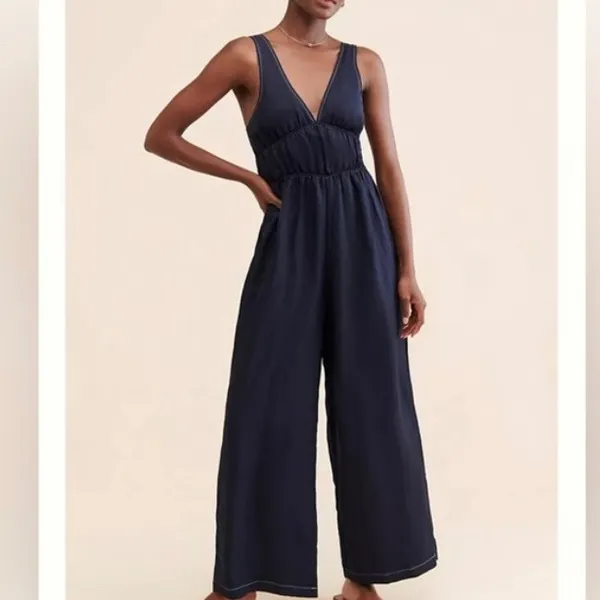 Anthropologie Sancia Oda Satin Jumpsuit in Midnight Navy Blue Size Small - Image 3