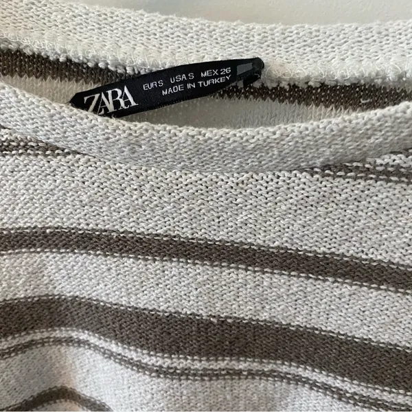 Zara Brown and‎ White Striped Knit Top Cropped - Image 2