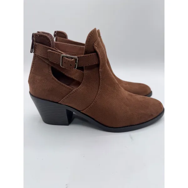 Soda 7 Brown Ankle‎ Boots Women's Faux Suede Cutout Buckle Western - Image 2