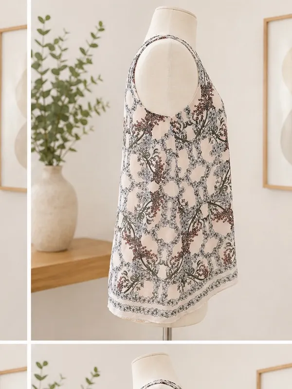 Max Studio Floral Sleeveless Blouse High Low Hem Size M - Image 3