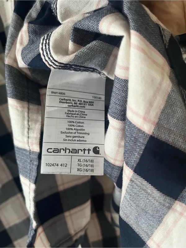 Carhartt Women's Plaid Short Sleeve Button Down Shirt XL Blue White 100% Cotton - Image 5