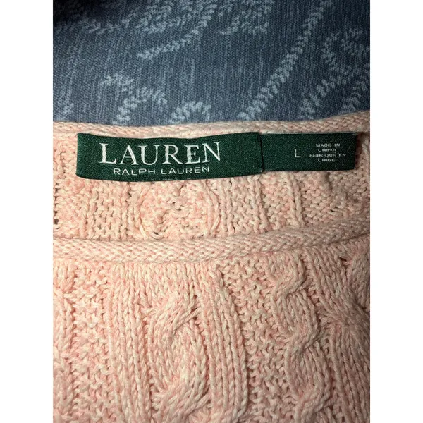 Lauren Ralph Lauren Pink Cable Knit Cotton Boat Neck Sweater Large‎ - Image 5