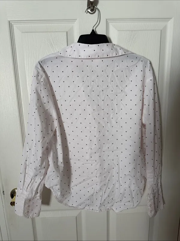 H&M White Button-Down Shirt with Black rhinestones small oversized. - Image 3