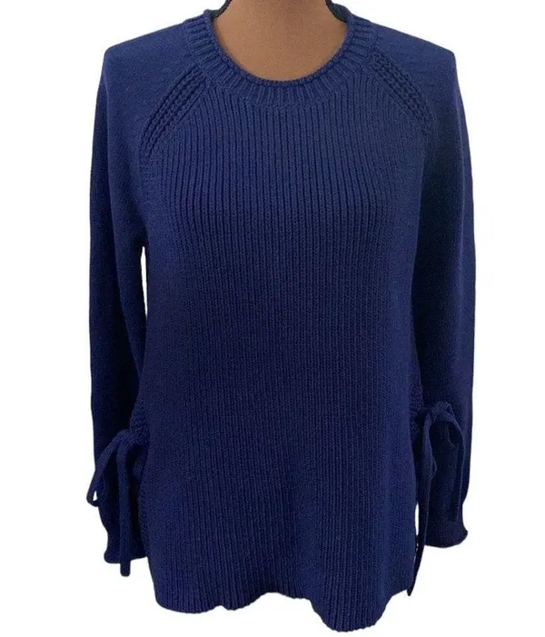 J Crew navy side-tie Crewneck elongated sweater size M - Image 23