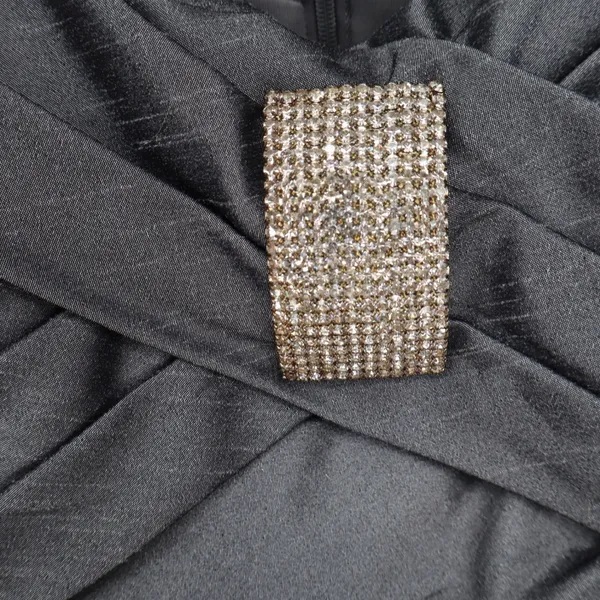 Cachet Grey Ruched Off Shoulder Rhinestone Brooch Cocktail Dress Size 12 - Image 2