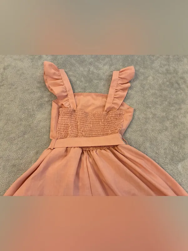 Women’s SHEIN Peach Ruffle Shorts Romper with Waist Tie Size Small - Image 6