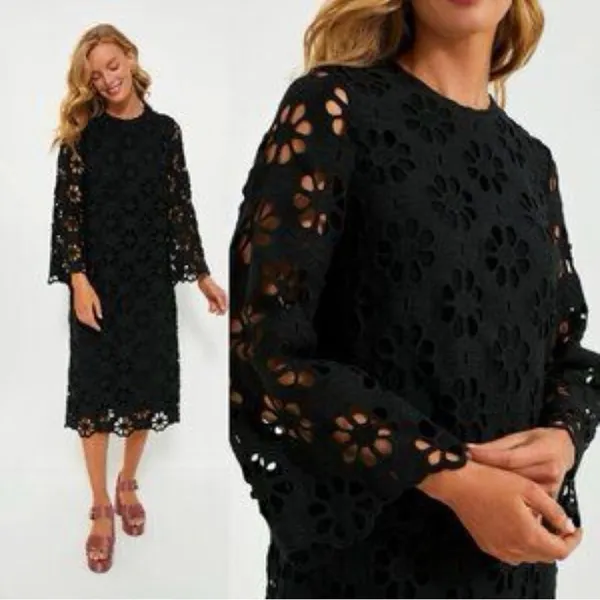 NWT Tuckernuck Hutton Midi Dress Noir Eyelet Lace Black Cocktail Dress S - Image 2