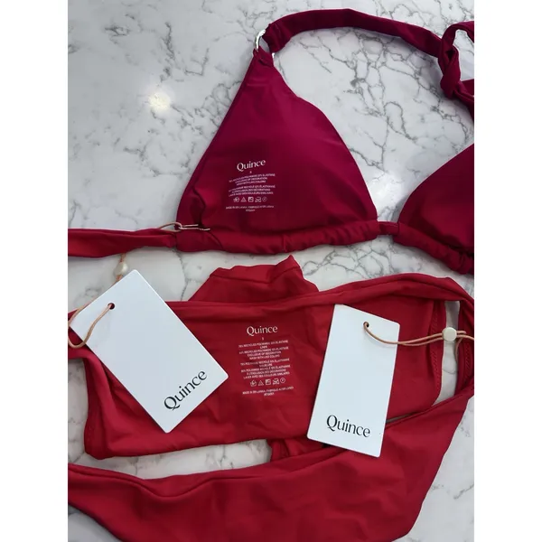 NWT Quince Red Italian Full Coverage Ring Triangle Bikini Top & Low Rise Bottom - Image 3