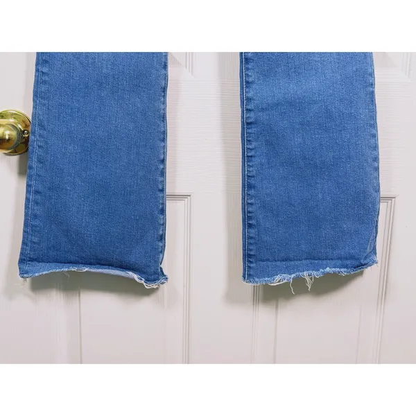 LOFT Womens High Rise Flare Jeans Raw Hem Size 27 Medium Wash Y2K Denim Fall - Image 7