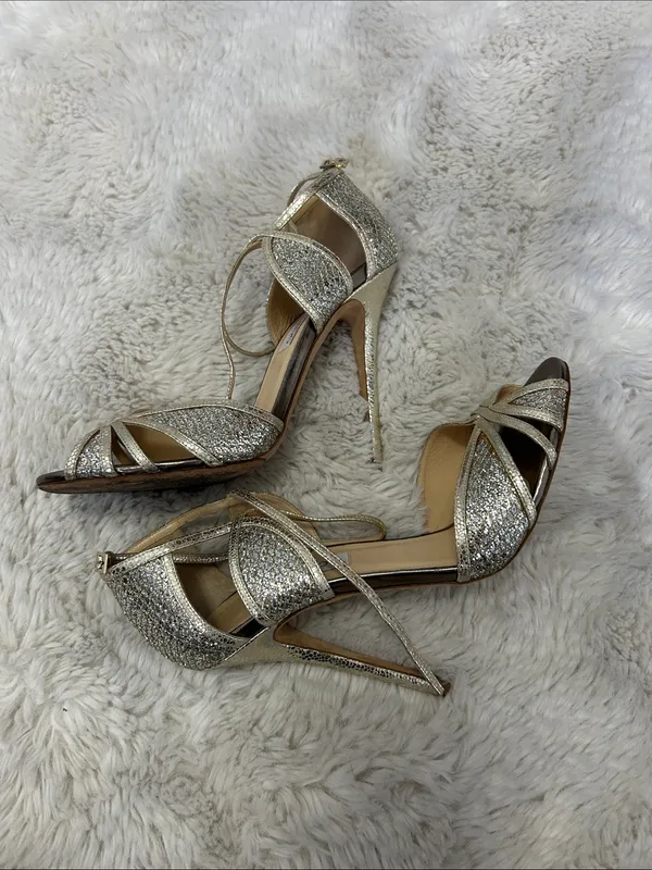 Jimmy Choo Glitter High Heel Sandals Champagne - Image 3
