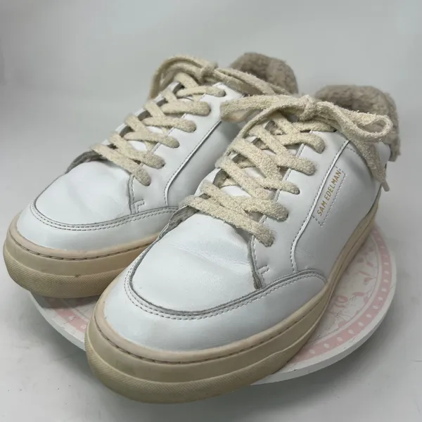 SAM EDELMAN Wess Sneaker Women 10 White Leather Faux Shearling‎ Platform Low Top - Image 3