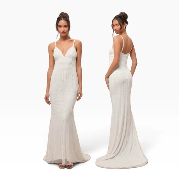 Lulus Stunning Vow White Beaded Sequin Maxi Dress size Large - Image 2