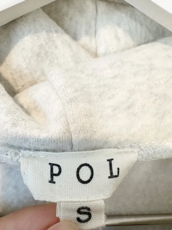 POL Hoodie Size Small Light Gray Heathered Fleece Raw Hem‎ Sweatshirt Normcore - Image 5