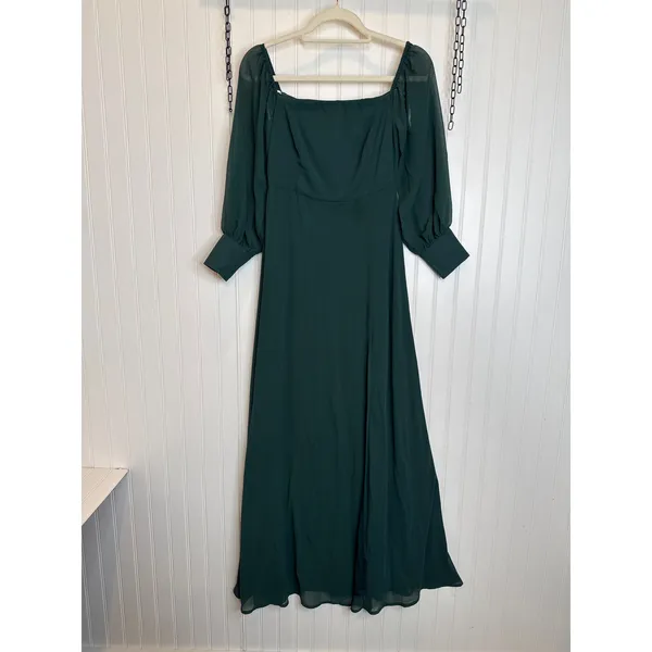 NWT Lulus Feel the Romance Emerald Green Off-the-Shoulder Maxi Dress Wedding XS - Image 2